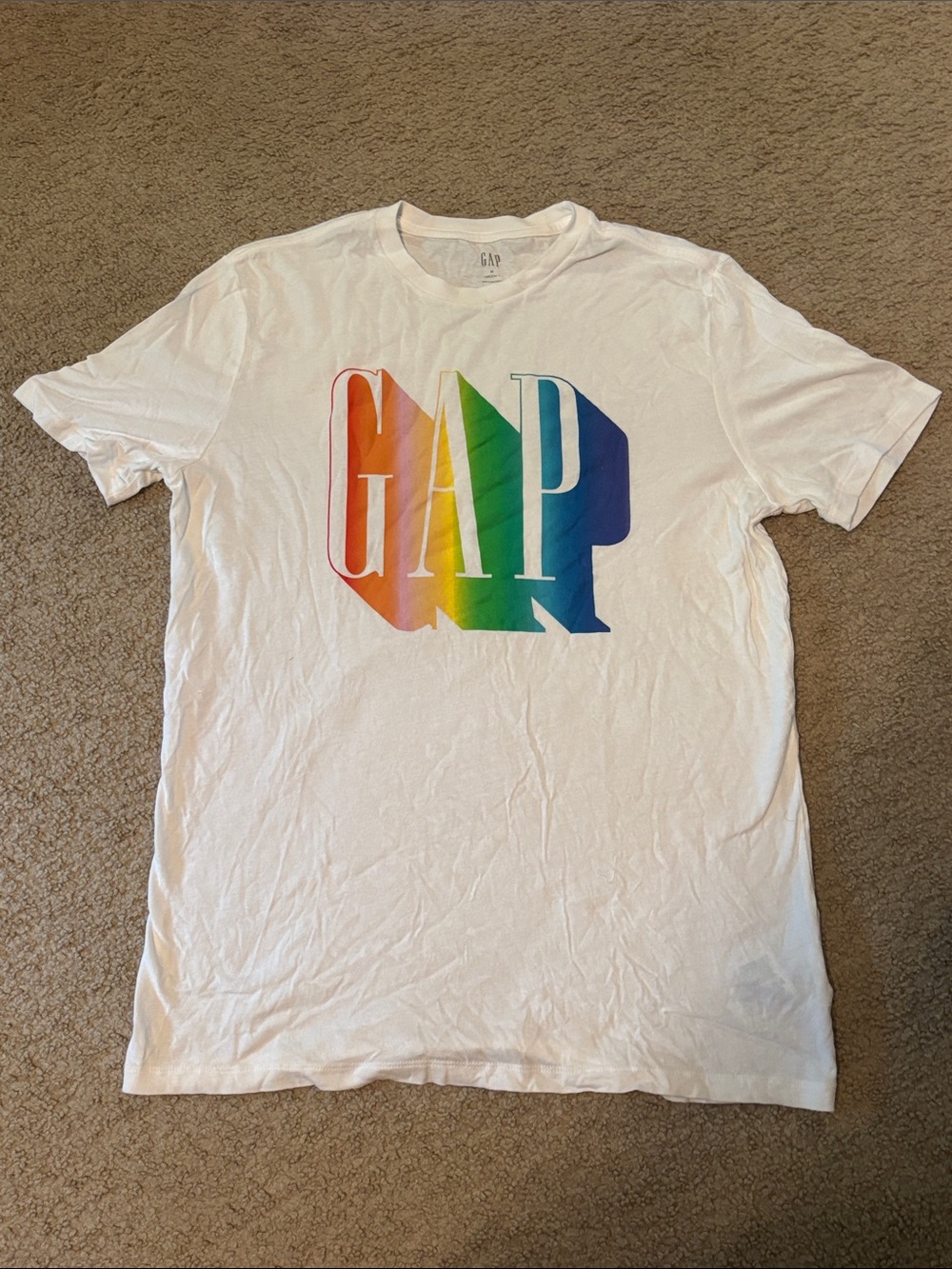 GAP White Tee with Rainbow GAP Logo
